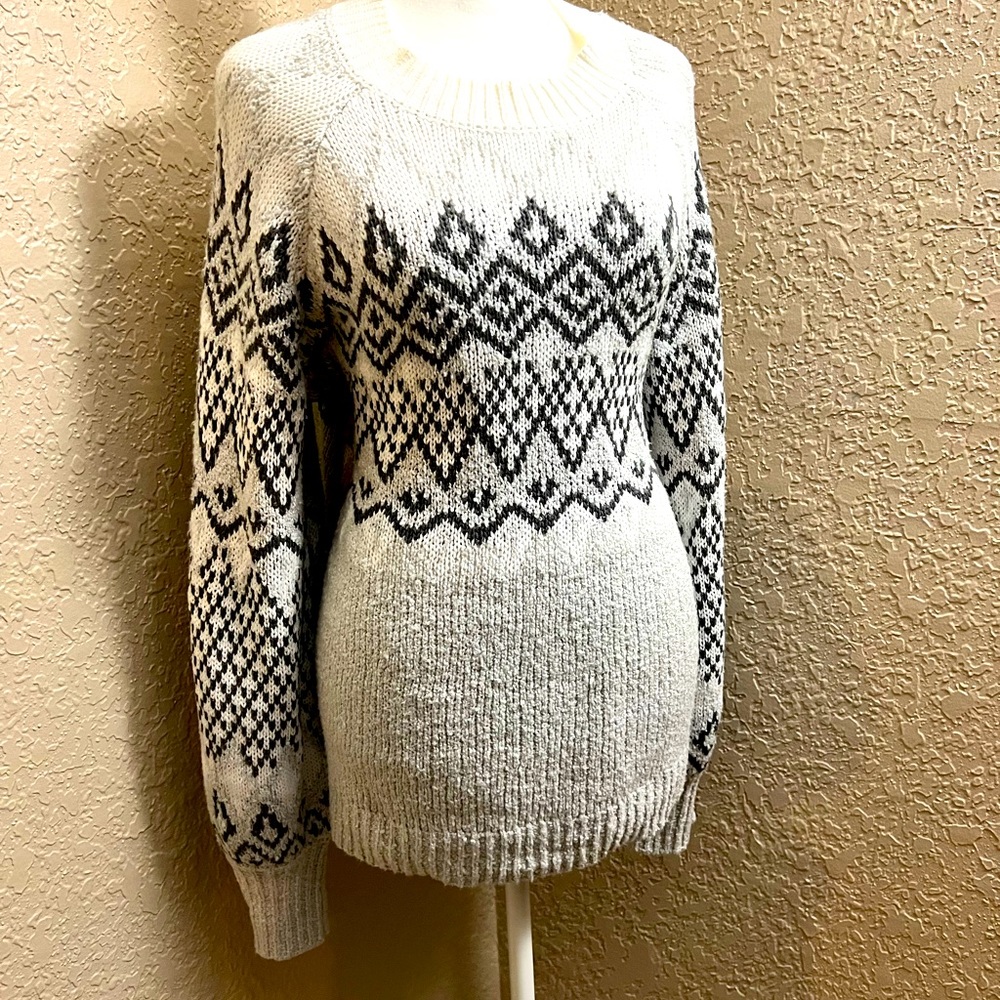 Ava & Viv Sweater White Gray Sweater with Balloon Sleeve SIZE X Item SW03